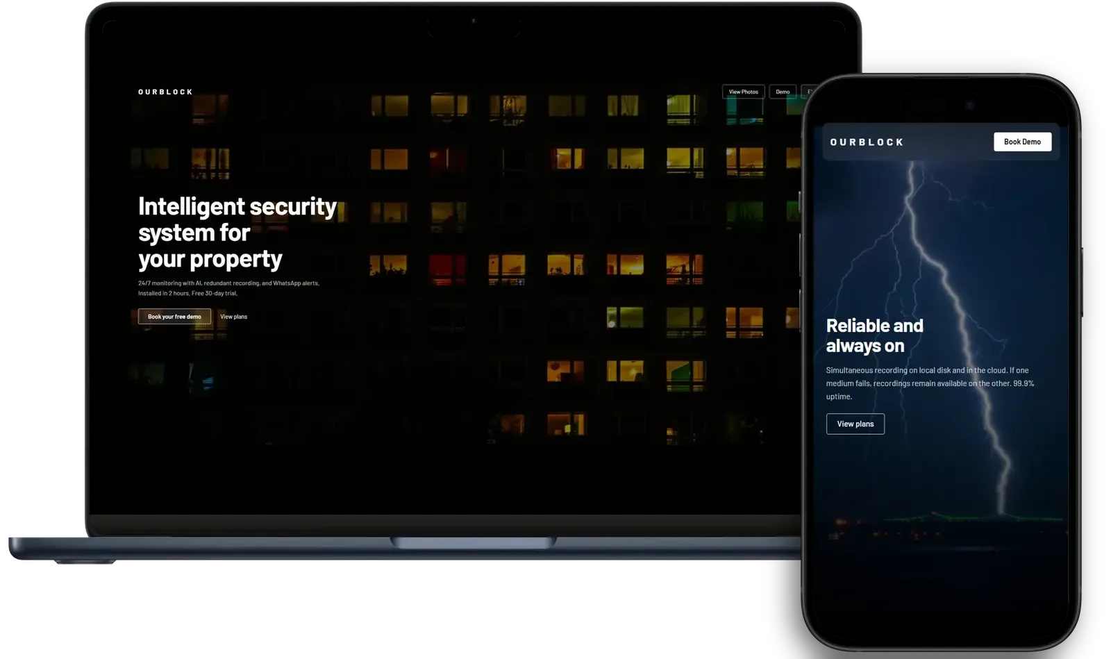 OurBlock website on a laptop and a phone